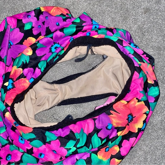 S VTG 90’s Carol Wior Neon Floral 2pc Bikini Underwire Halter Top Skirt Swimsuit - Picture 11 of 12